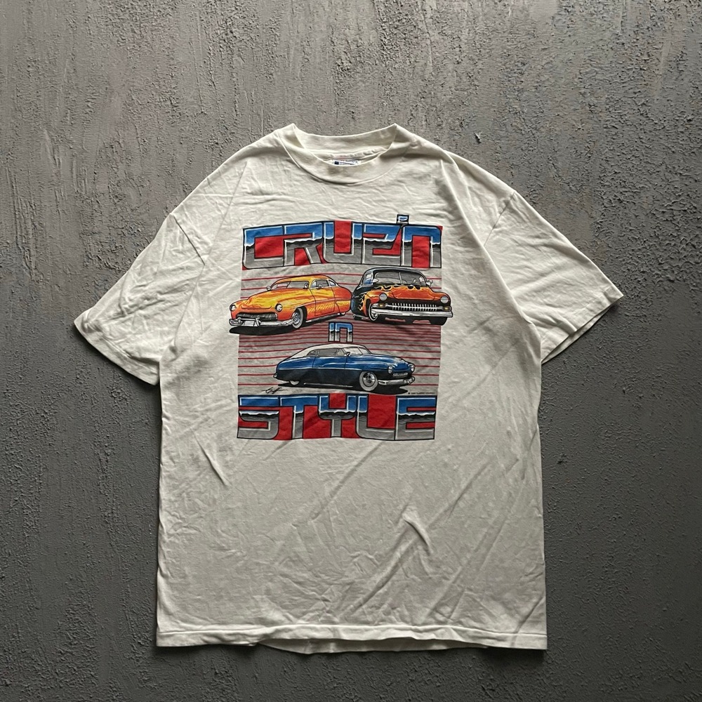 Vintage Cruzin In Style Classic Cars Shirt Mens XL White 90s Hanes